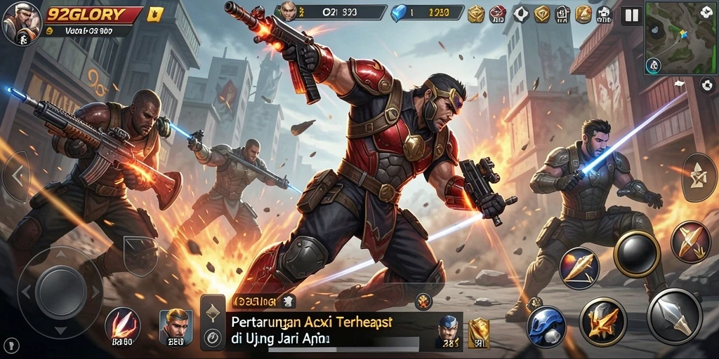 Tangkapan layar gameplay 92GLORY yang mendebarkan dengan pertarungan intens.