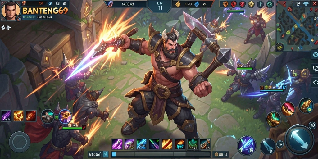 Gameplay seru dalam BANTENG69 yang penuh aksi MOBA.