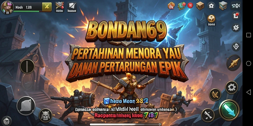 Tangkapan layar gameplay BONDAN69 menampilkan menara bertahan melawan gelombang musuh.