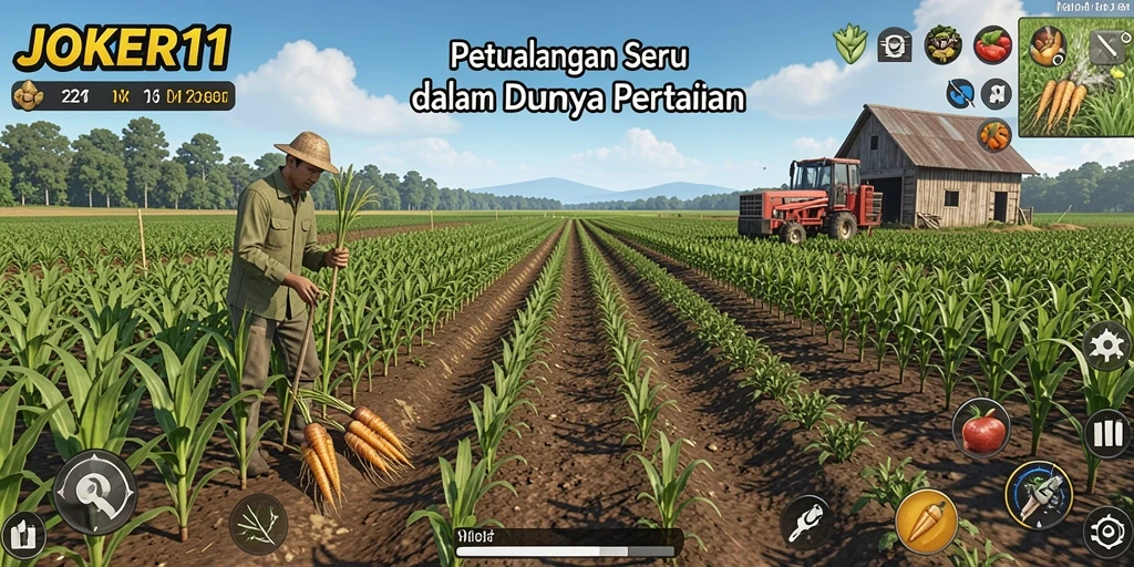 Tampilan gameplay seru dalam JOKER11 yang menampilkan aktivitas bertani.