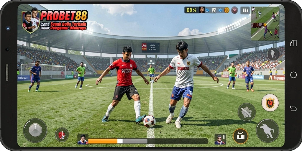 Tangkapan layar PROBET88 menampilkan aksi mendebarkan di lapangan sepak bola.