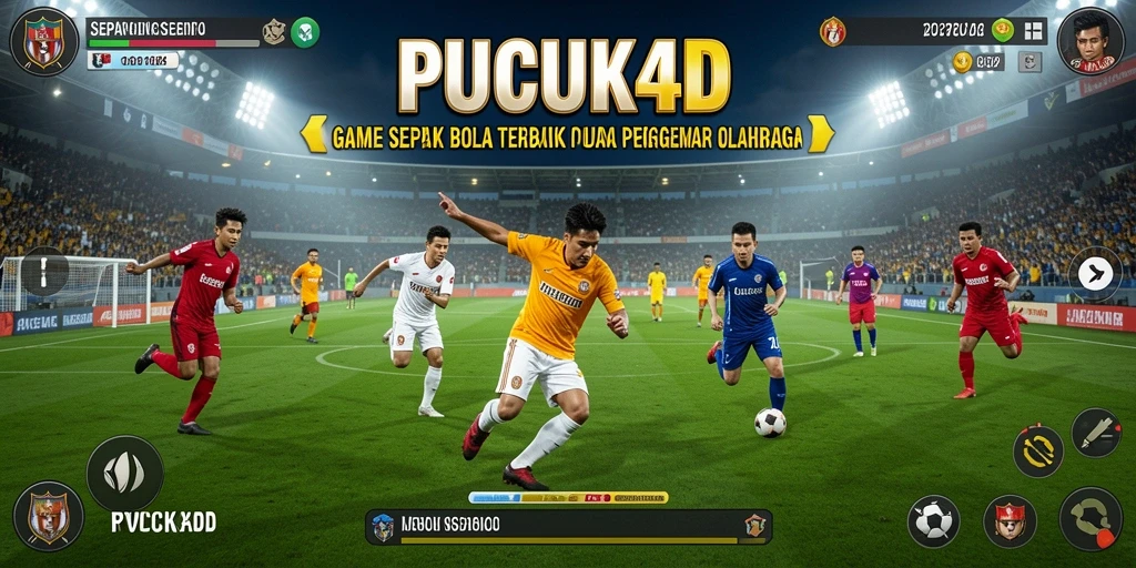 Screenshot menunjukkan gameplay aktif dan seru di lapangan sepak bola.