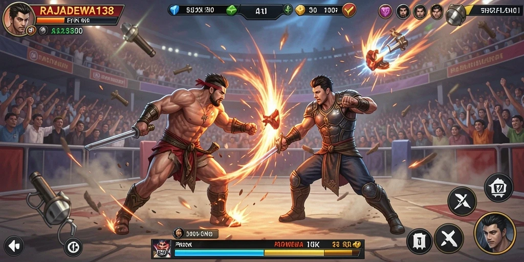 Gameplay seru RAJADEWA138 dengan pertarungan intens dan karakter unik.
