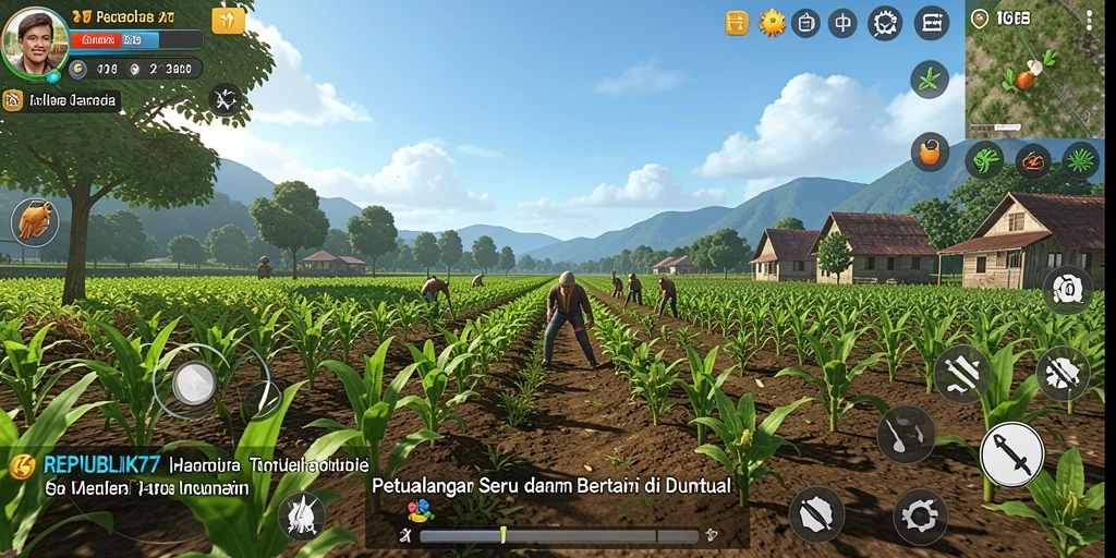 Tampilan gameplay menarik dari REPUBLIK77 dengan aktivitas bertani.
